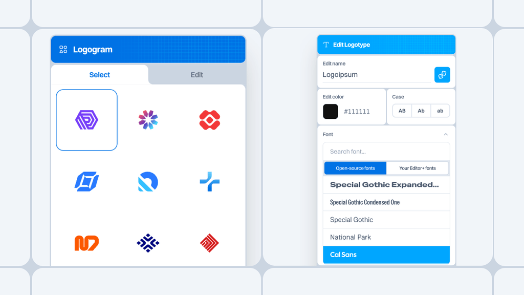 Exclusive logomark and open source fonts